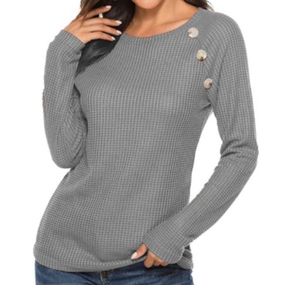 NWT Slate Gray Waffle Knit Button Shoulder Henley. - Picture 5 of 6